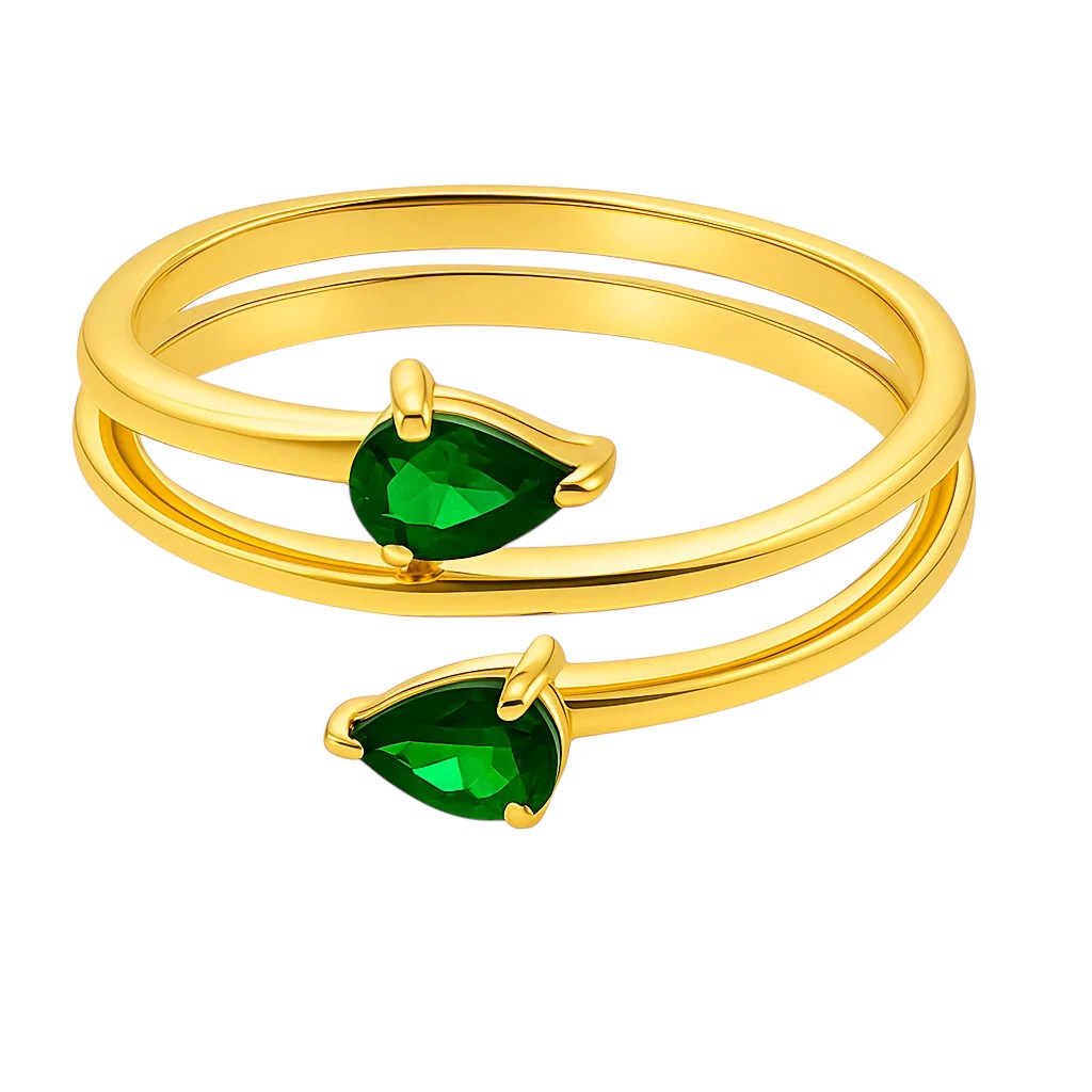 18K Gold Plated Double Pear Wrap Ring – Dainty Gemstone Adjustable TGR1058 RM-1781