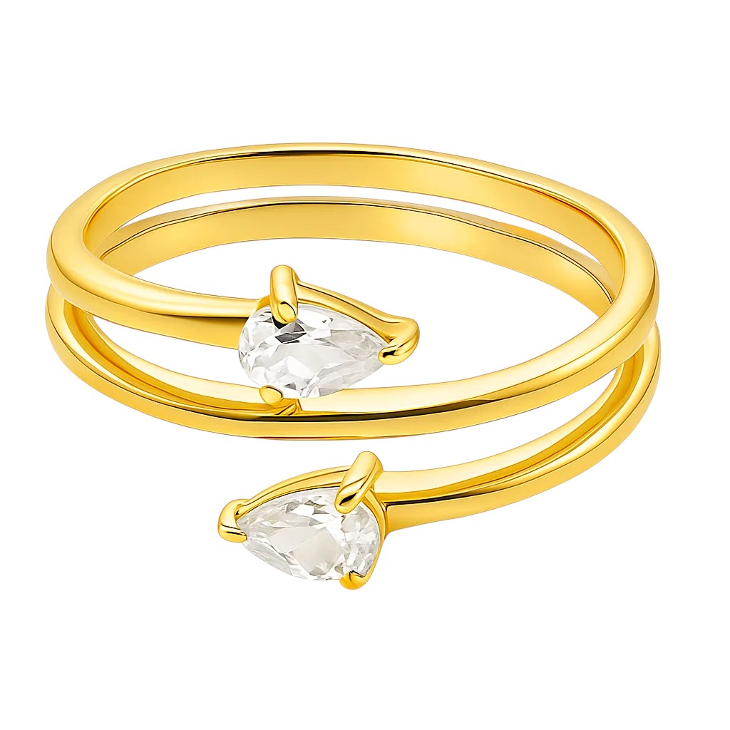18K Gold Plated Double Pear Wrap Ring – Dainty Gemstone Adjustable TGR1058 RM-1781