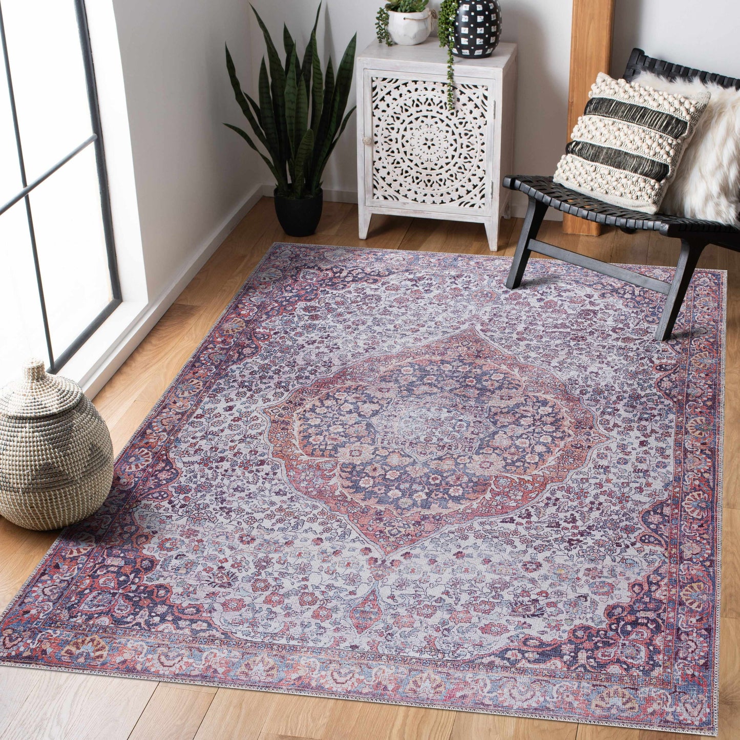 Red Cael Medallion Washable Carpet - Clearance