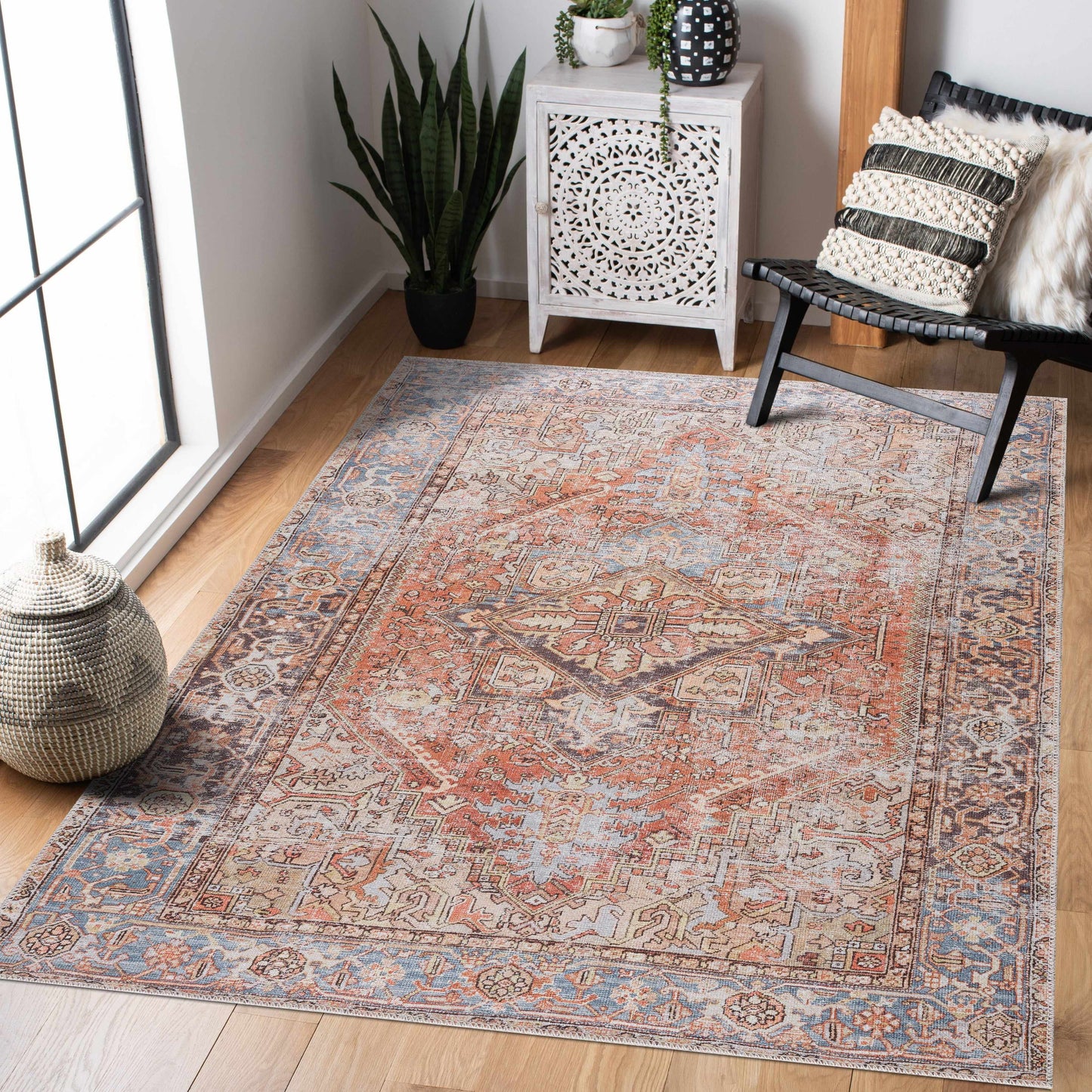 Rust Eira Distressed Vintage Washable Area Rug - Clearance