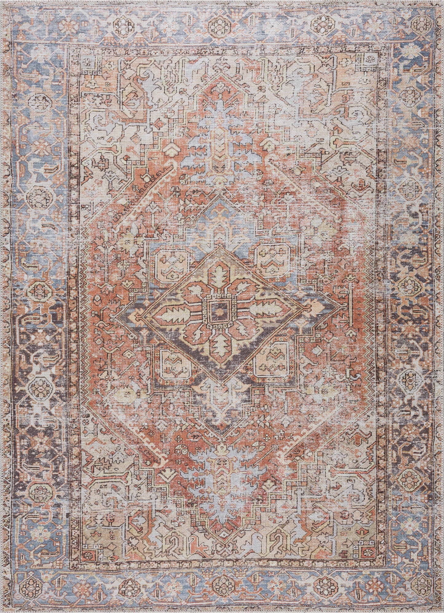 Rust Eira Distressed Vintage Washable Area Rug - Clearance