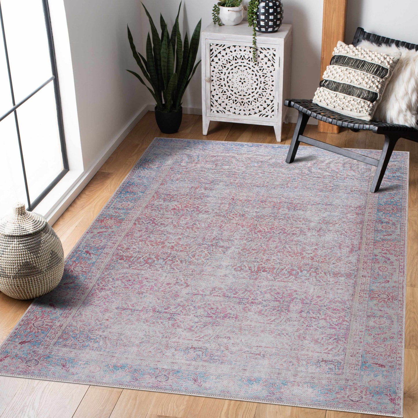 Roseblush Faded Red Washable Carpet - Clearance