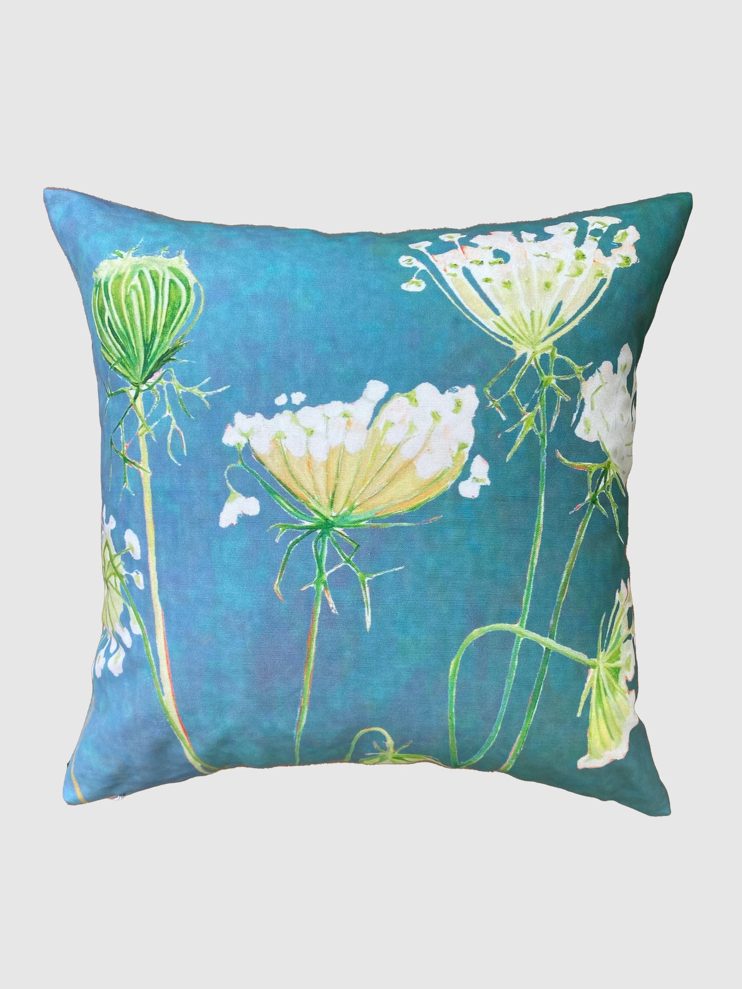 Cotton Canvas Throw Pillow: Queen Anne's Lace on Teal