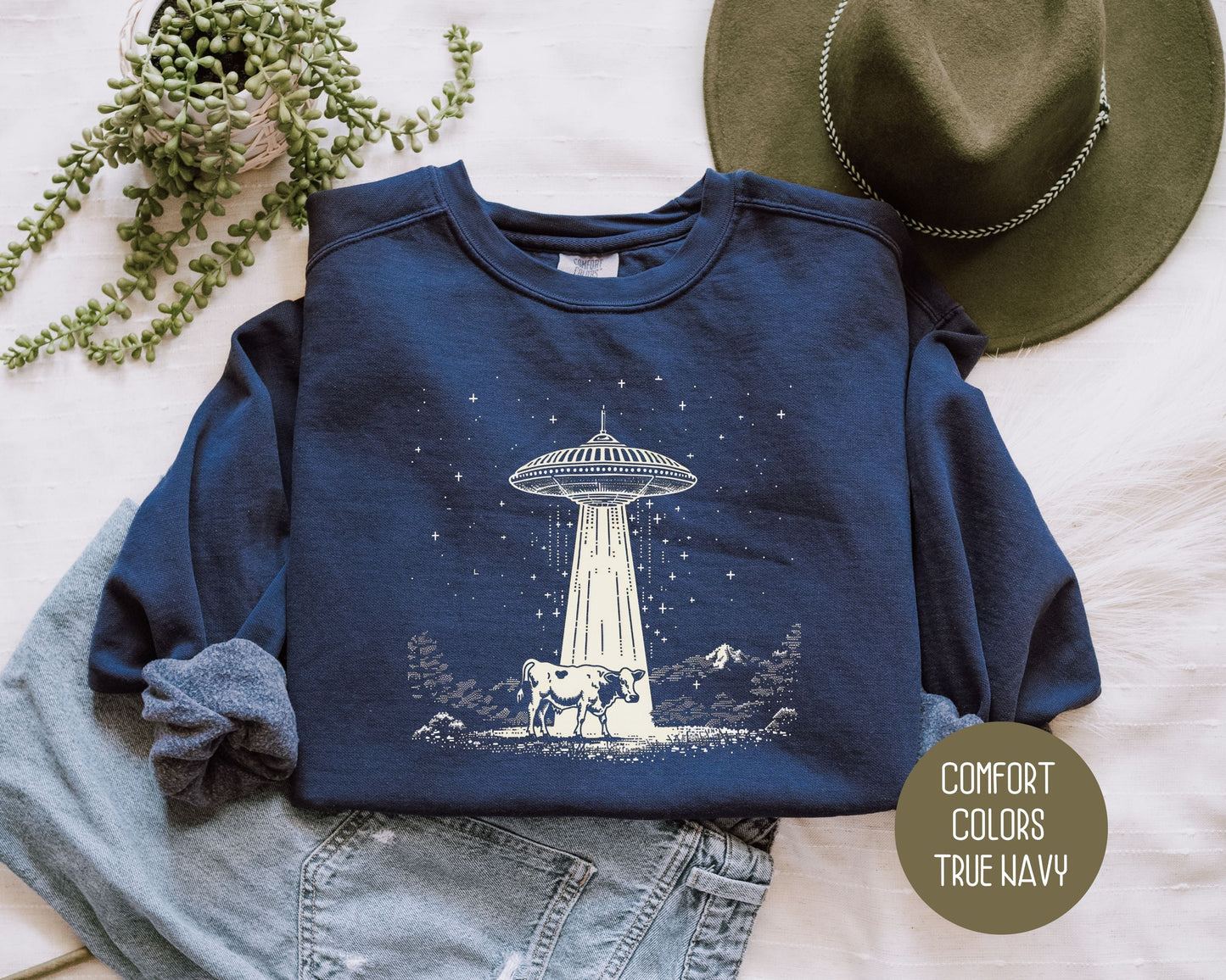 UFO Cow Abduction Comfort Colors Sweatshirt