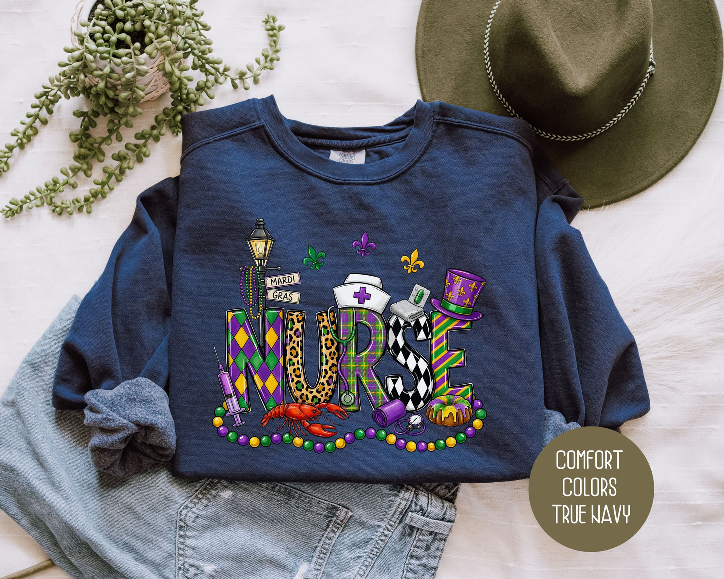 Mardi Gras Nurse Comfort Colors Sweatshirt