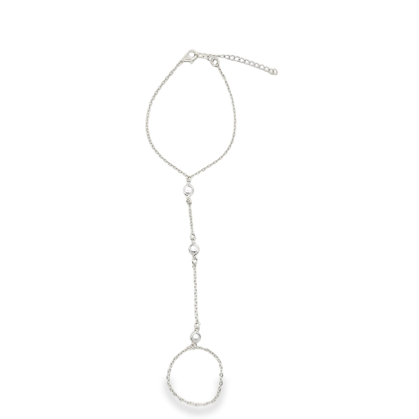 Round Pearl Charm Station Hand Chain Bracelet (I111)
