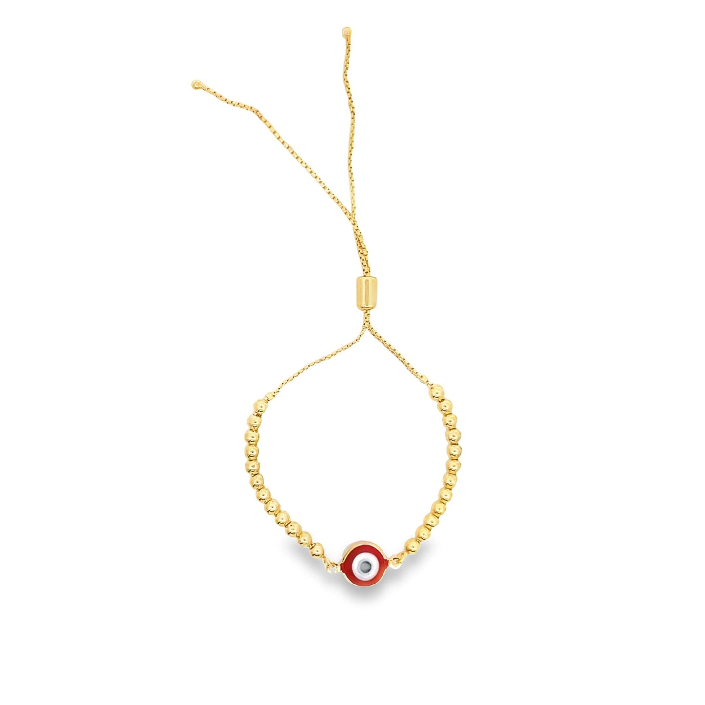 Enamel Evil Eye Charm Gold Beads Adjustable Bracelet (I439)