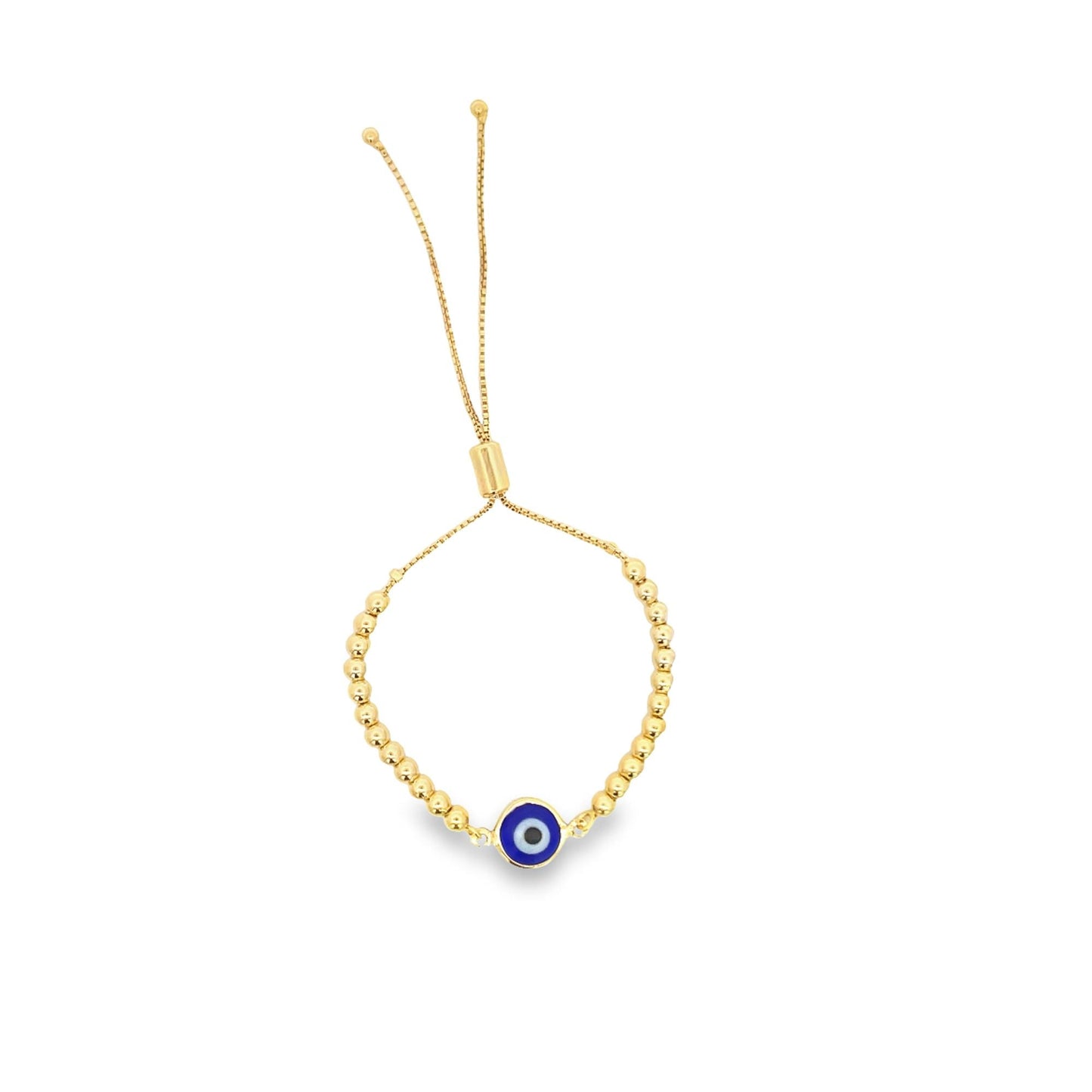 Enamel Evil Eye Charm Gold Beads Adjustable Bracelet (I439)
