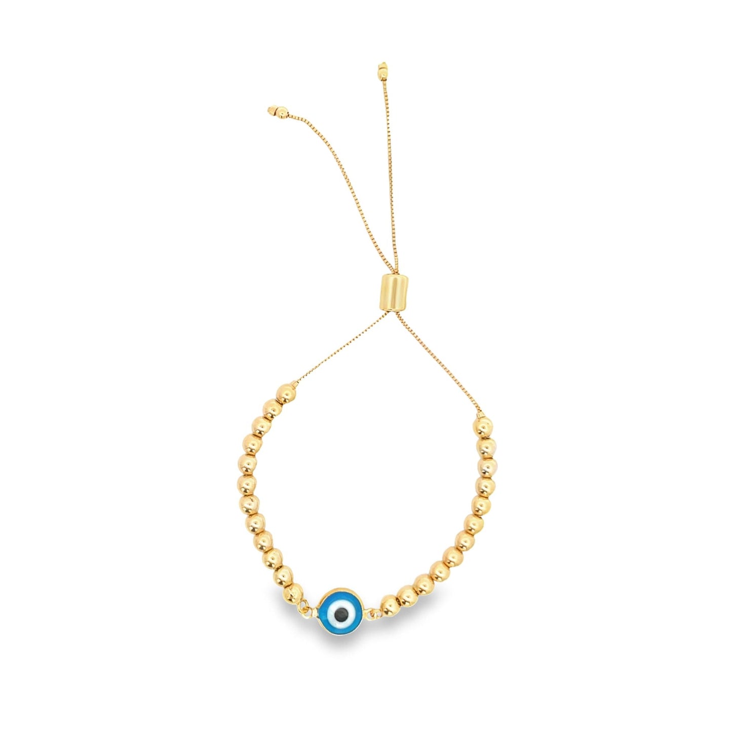 Enamel Evil Eye Charm Gold Beads Adjustable Bracelet (I439)