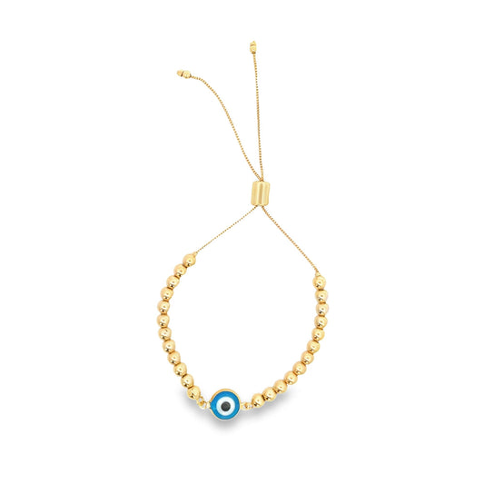 Enamel Evil Eye Charm Gold Beads Adjustable Bracelet (I439)