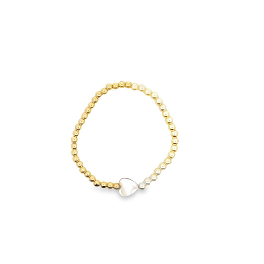 White Pearl Heart Charm Beaded Bracelet (i455)