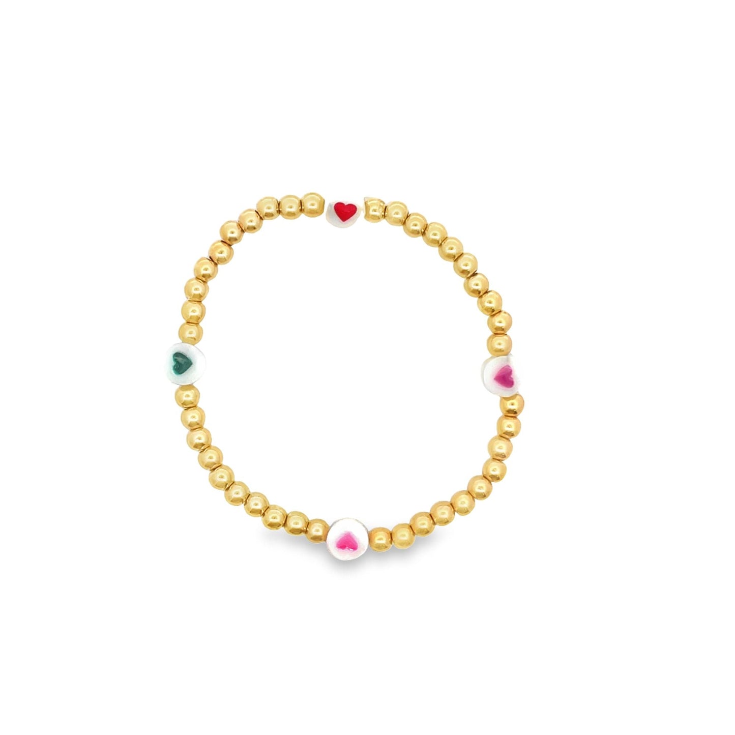 4mm Gold Bead Bracelet With Four Hearts (I50)