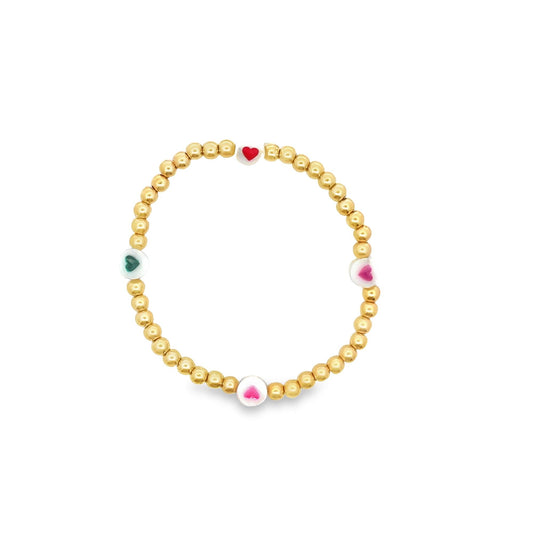 4mm Gold Bead Bracelet With Four Hearts (I50)