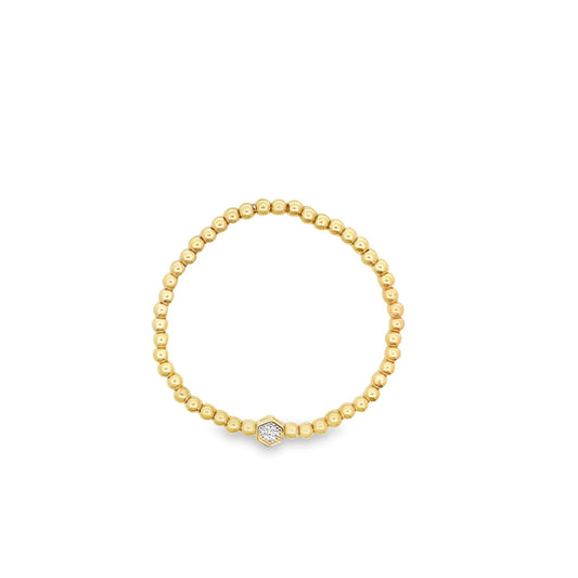 4mm Gold Elastic Bead Bracelet With OCTAGON CZ Charm (I49)
