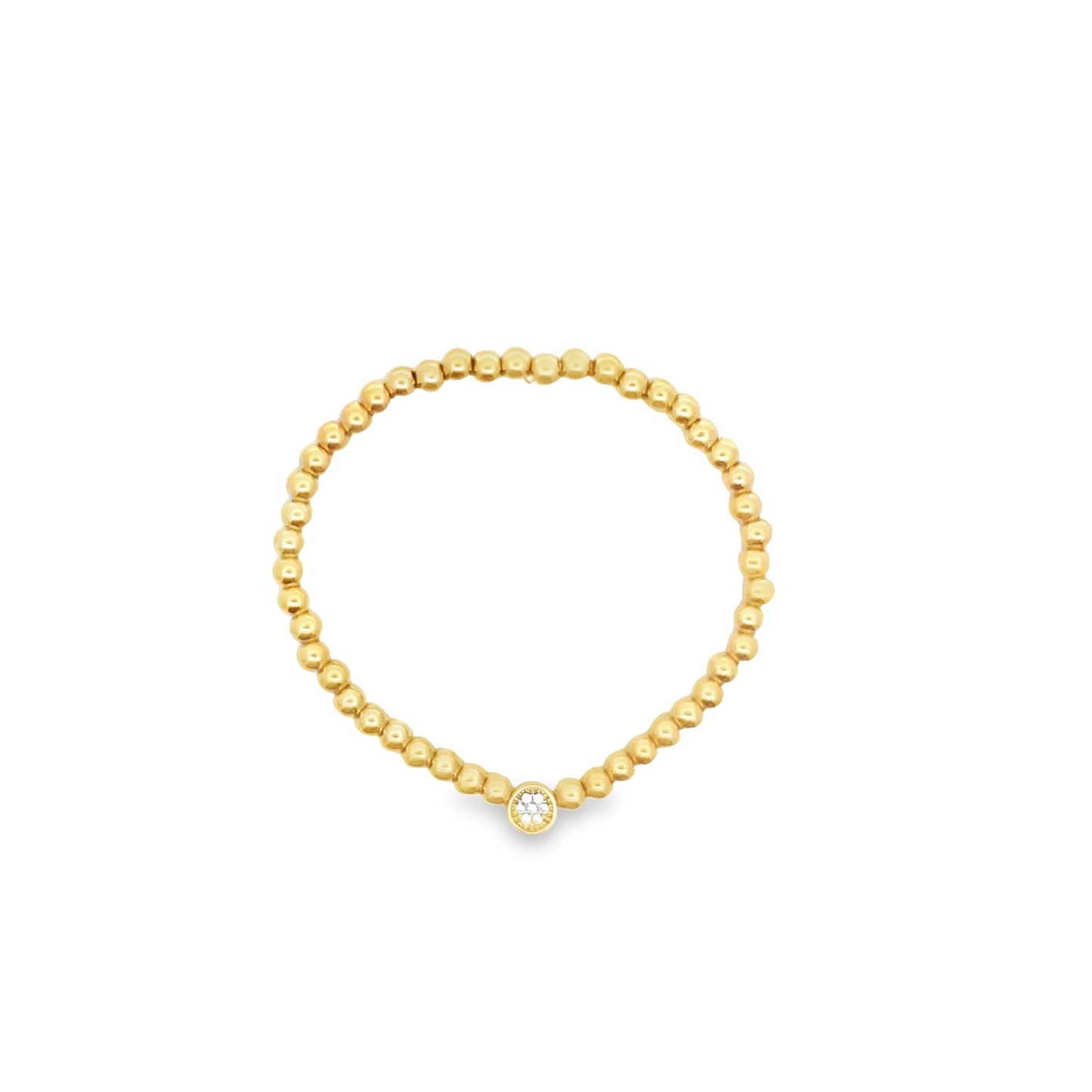 4mm Gold Elastic Bead Bracelet With A ROUND CZ Charm (I49)