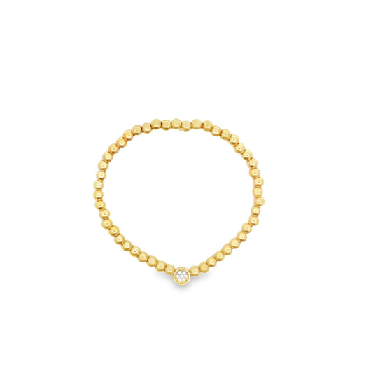 4mm Gold Elastic Bead Bracelet With A ROUND CZ Charm (I49)
