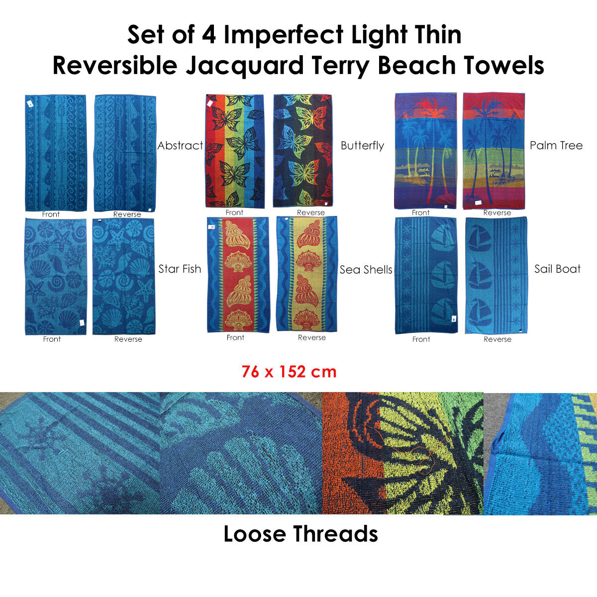 NNEDSZ Set of 4 Imperfect Jacquard Terry Beach Towels Sea Shells