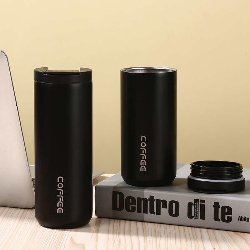 Black Sleek Insulated Stainless Steel Coffee Tumbler Set (400ml & 500ml) - One-Touch Lid Travel Mugs