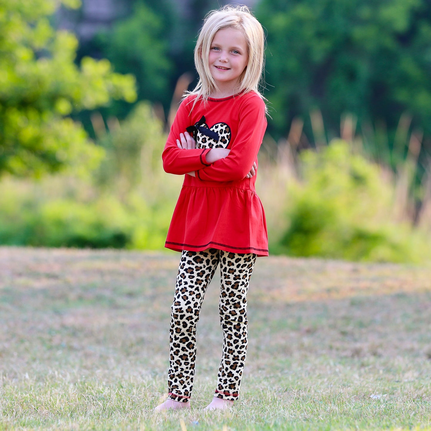 AnnLoren Girls Leopard Heart Holiday Dress Tunic & Leggings Set Outfit