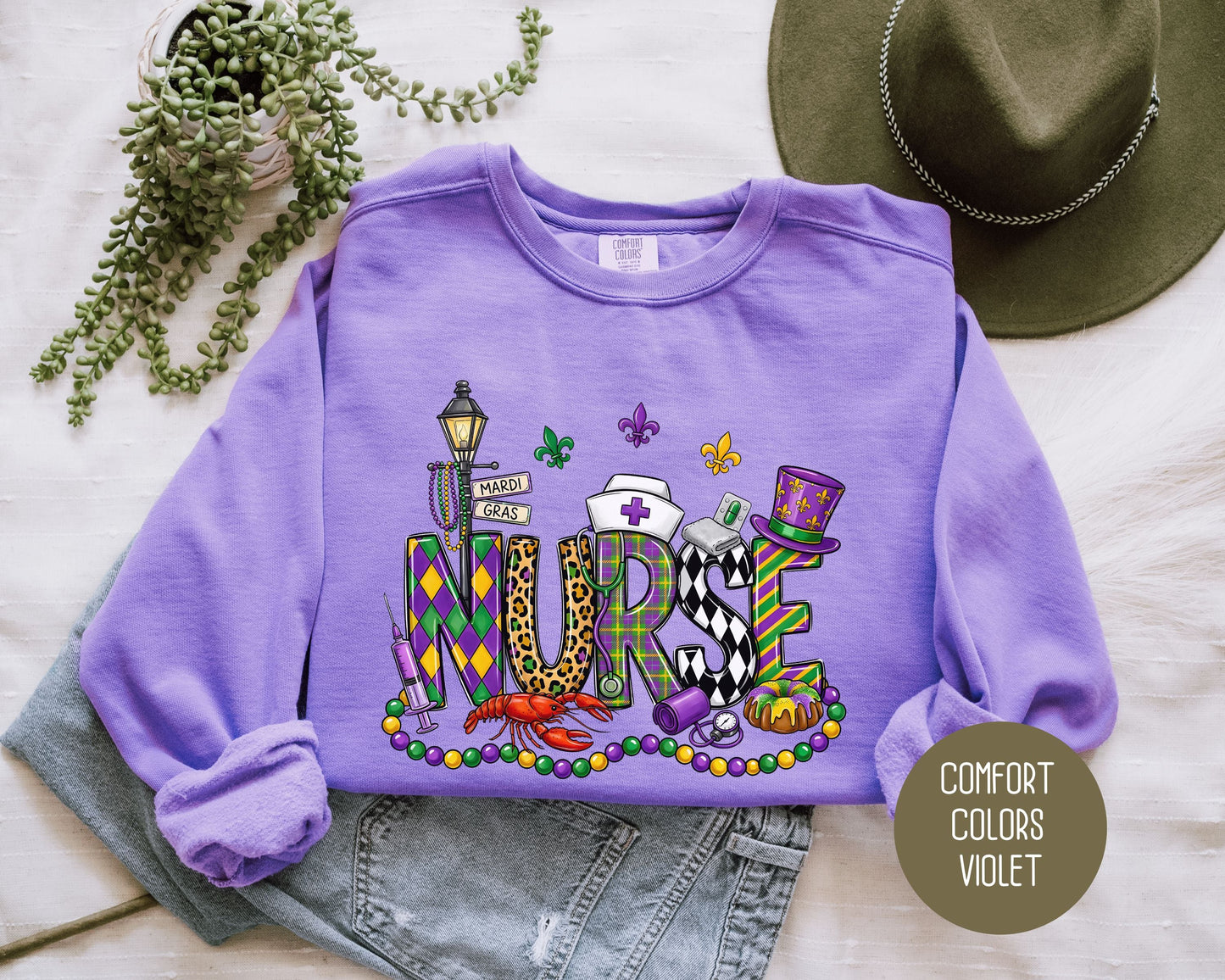 Mardi Gras Nurse Comfort Colors Sweatshirt