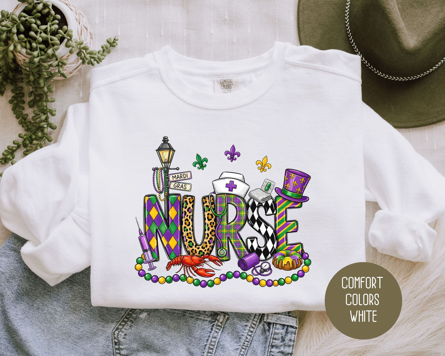 Mardi Gras Nurse Comfort Colors Sweatshirt