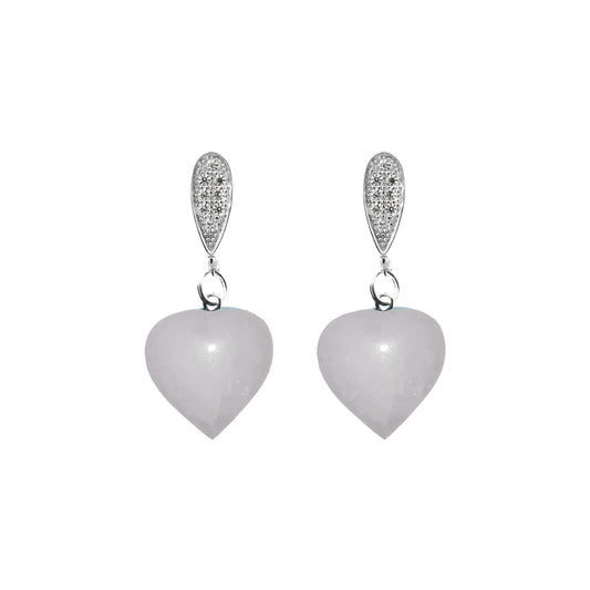 White Quartz Stud Earrings, Heart Sterling Silver Earrings, White Earrings, Gemstone Earrings | by nlanlaVictory