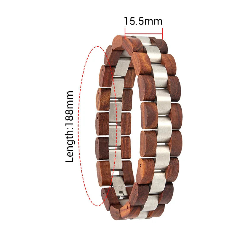 Wooden Men's Link Bracelet Fashion Stainless Steel Charm Man Bracelets