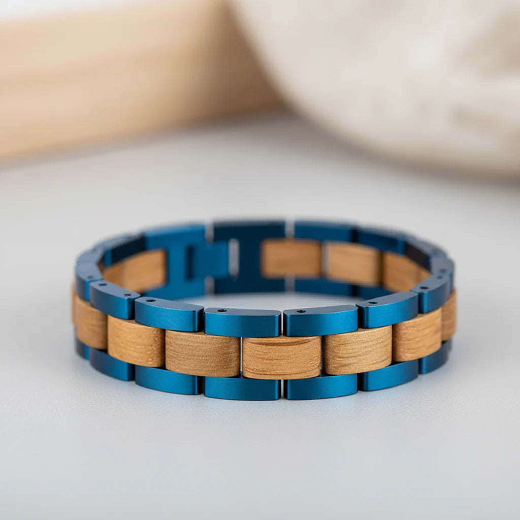 Wooden Men's Link Bracelet Fashion Stainless Steel Charm Man Bracelets