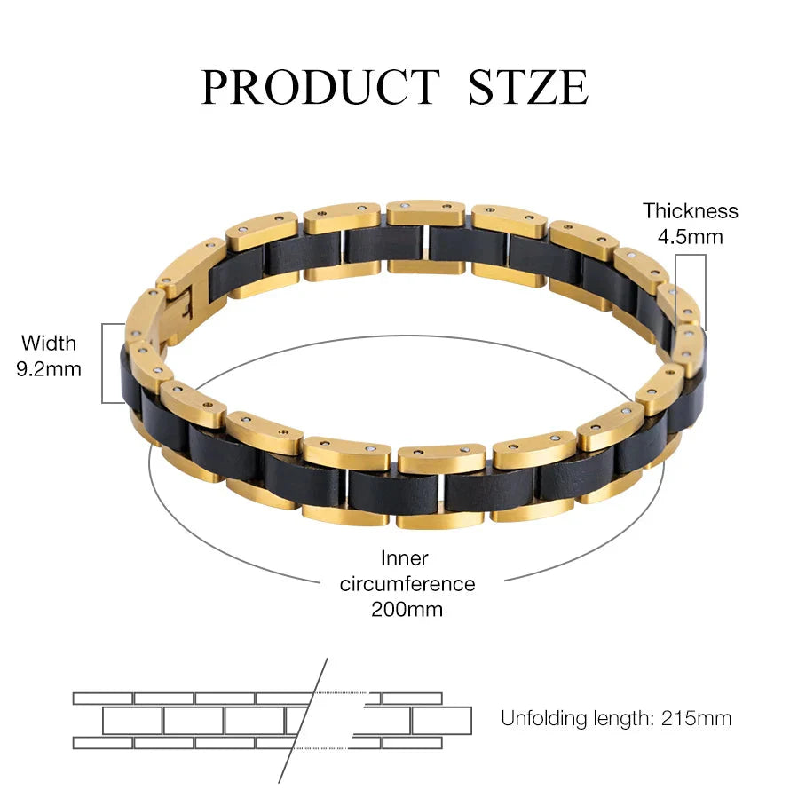 Wooden Men's Link Bracelet Fashion Stainless Steel Charm Man Bracelets