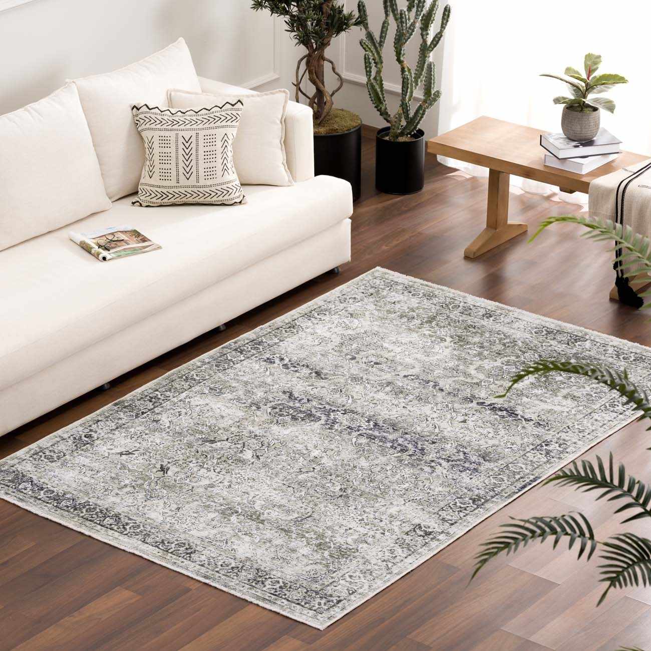Gray & Green Holi-4607 Washable Area Rug