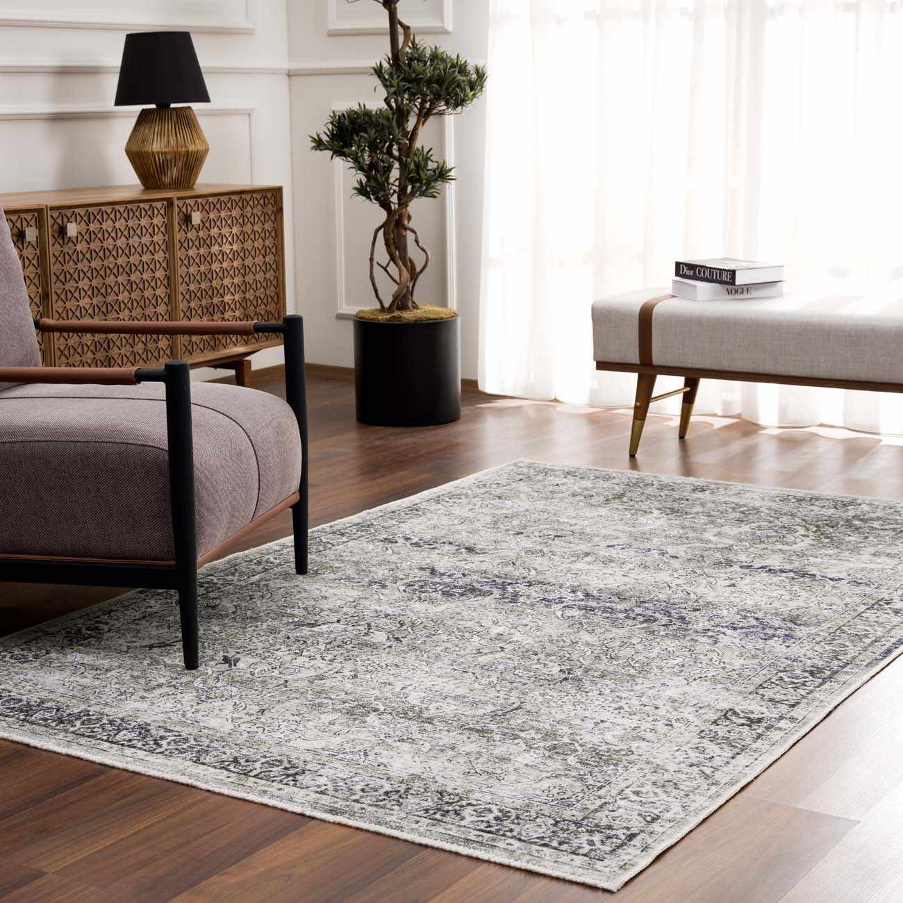 Gray & Green Holi-4607 Washable Area Rug
