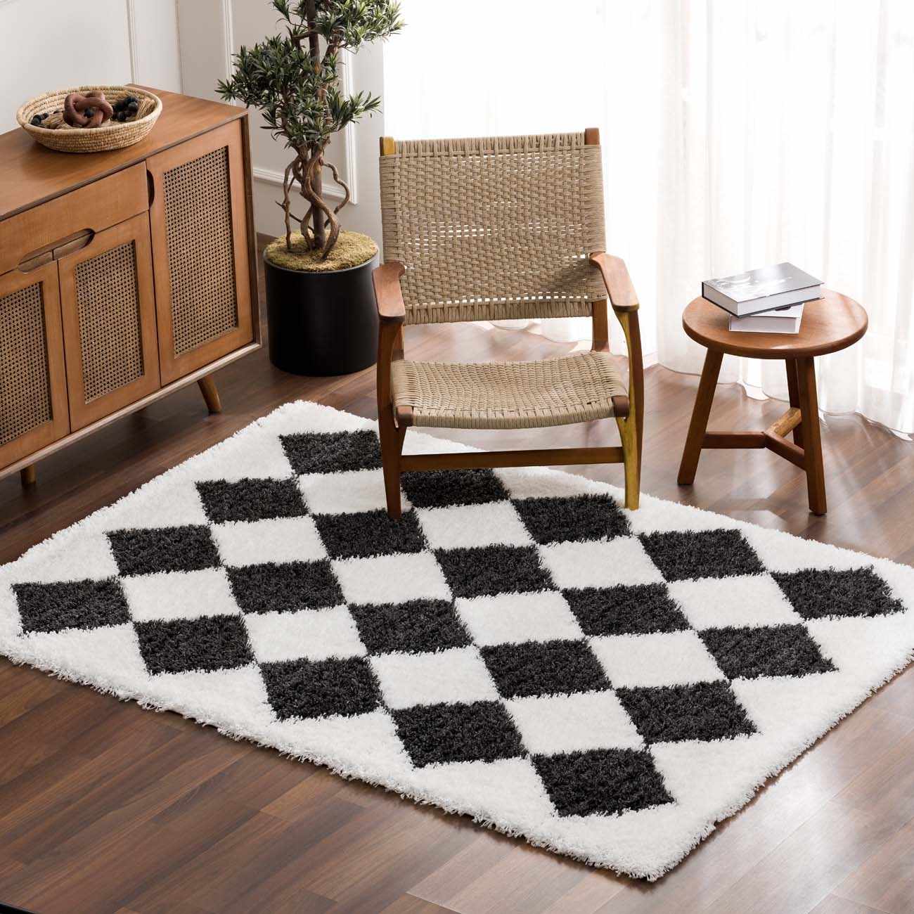 Zahur Black & White Diamond Area Rug