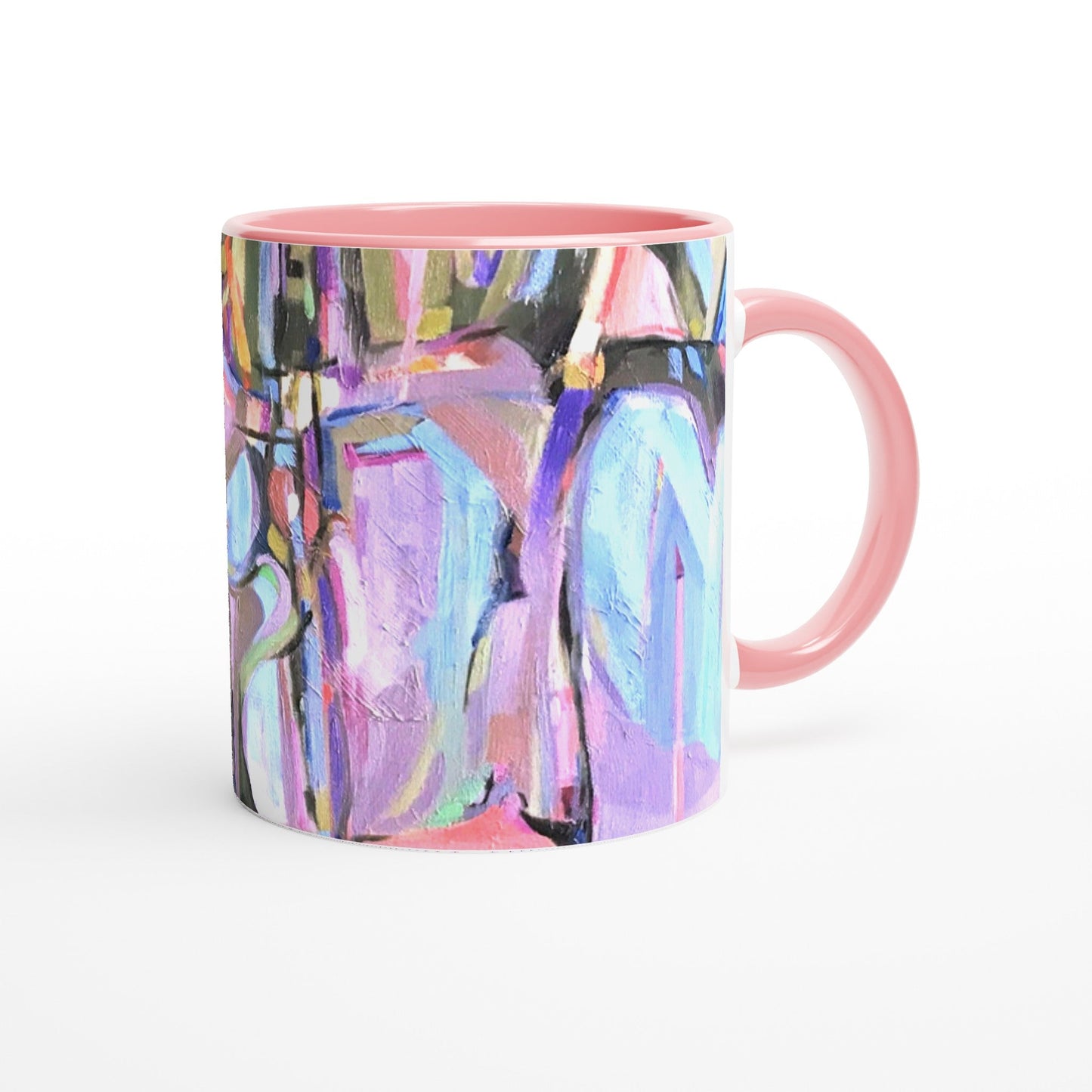11oz White Ceramic Mug with Color Inside | Coffee Cup with 'Passages' Artwork by American Artist Barbara Cleary