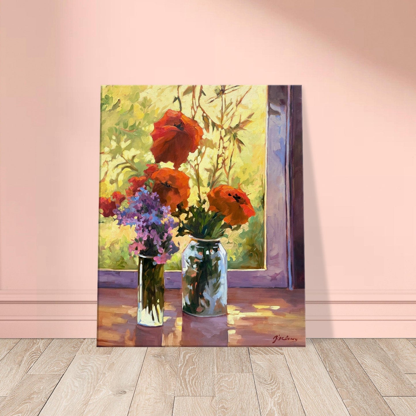 'Morning Light Poppy" Still Life Floral I 16x20 inch Art Print on Canvas I Original Artwork by American Artist Barbara Cleary