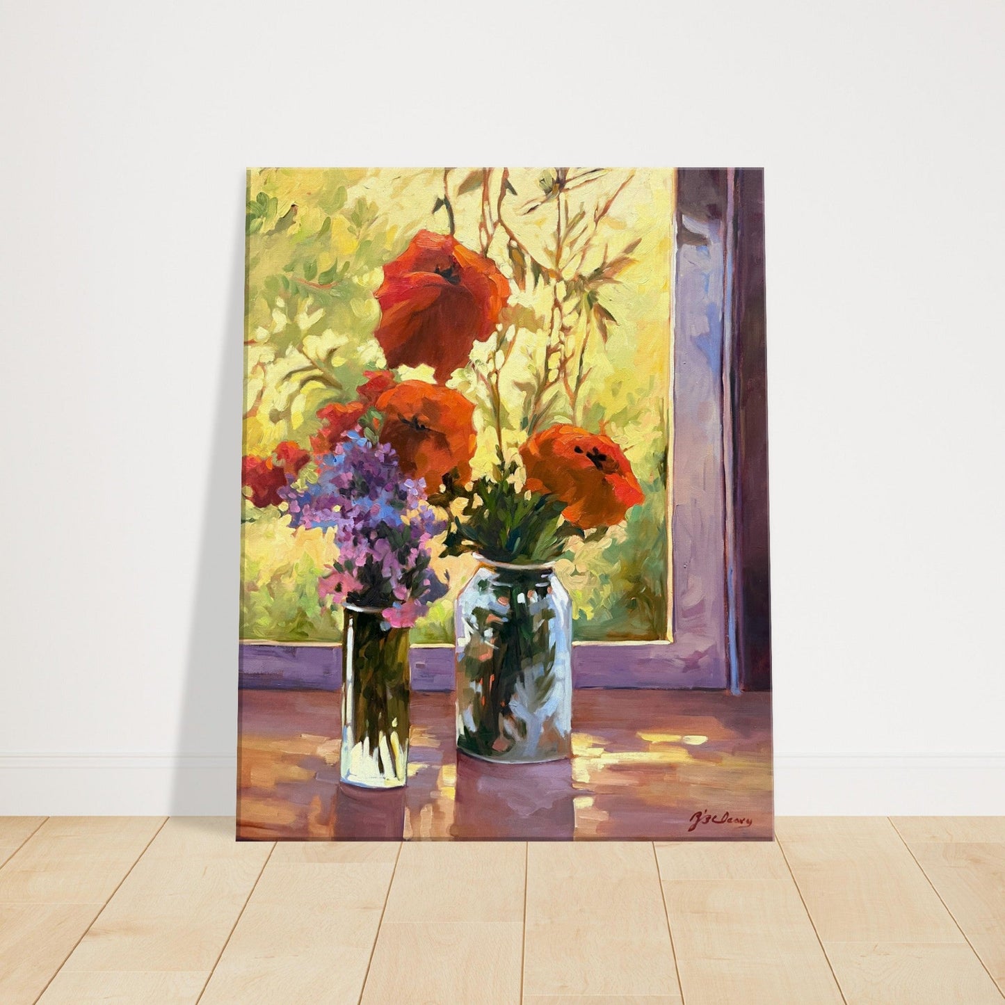 'Morning Light Poppy" Still Life Floral I 16x20 inch Art Print on Canvas I Original Artwork by American Artist Barbara Cleary
