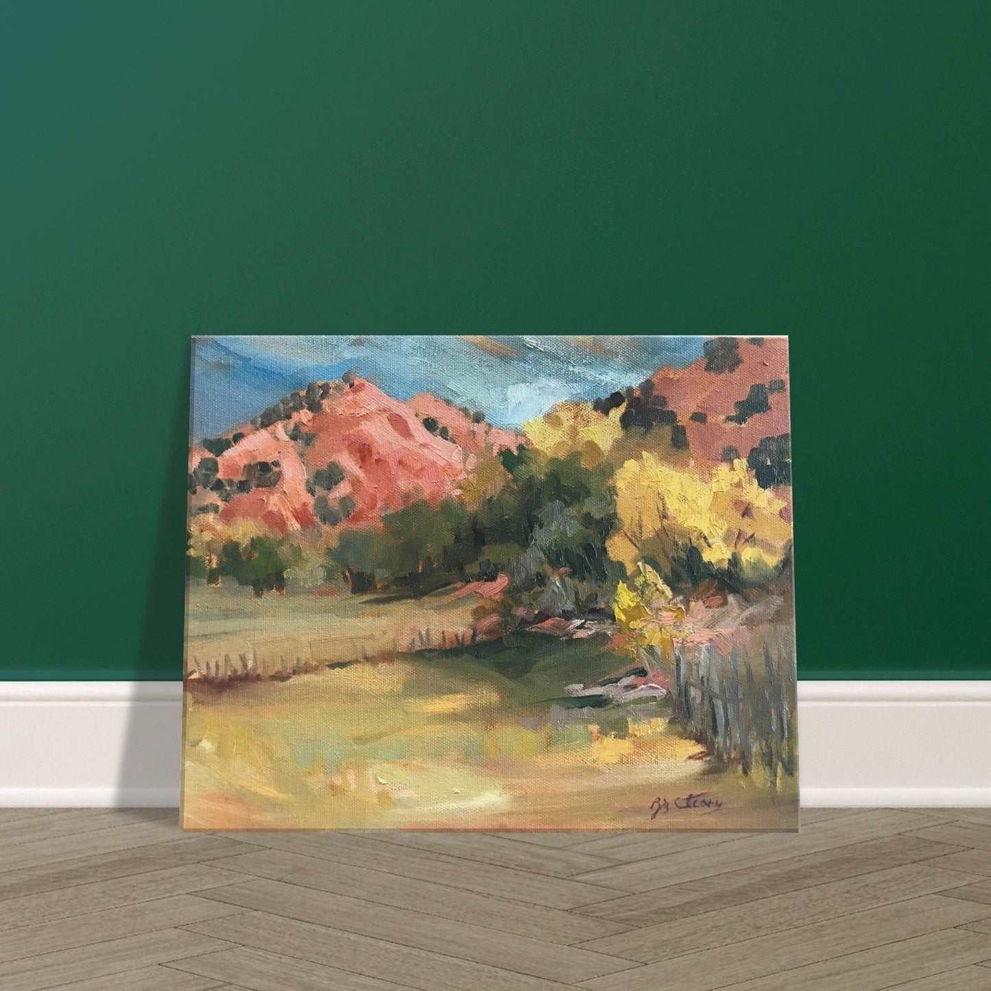 'Chimayo Pastures: Tranquil Southwest' Landscape I 16x20 inch Art Print on Canvas I Original Artwork by American Artist Barbara Cleary