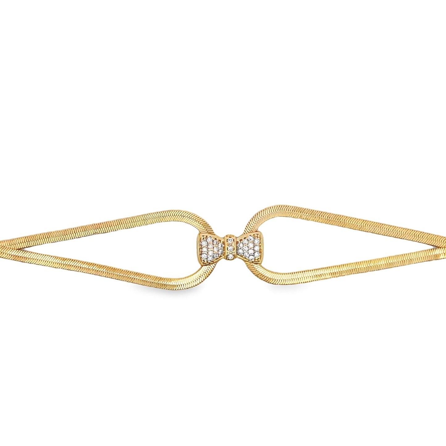 3mm Herringbone Snake Bracelet with CZ Bowtie Charm (H254)(I282A)