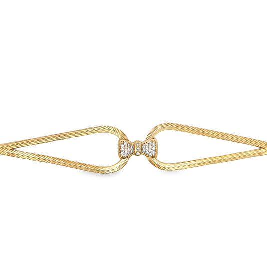 3mm Herringbone Snake Bracelet with CZ Bowtie Charm (H254)(I282A)
