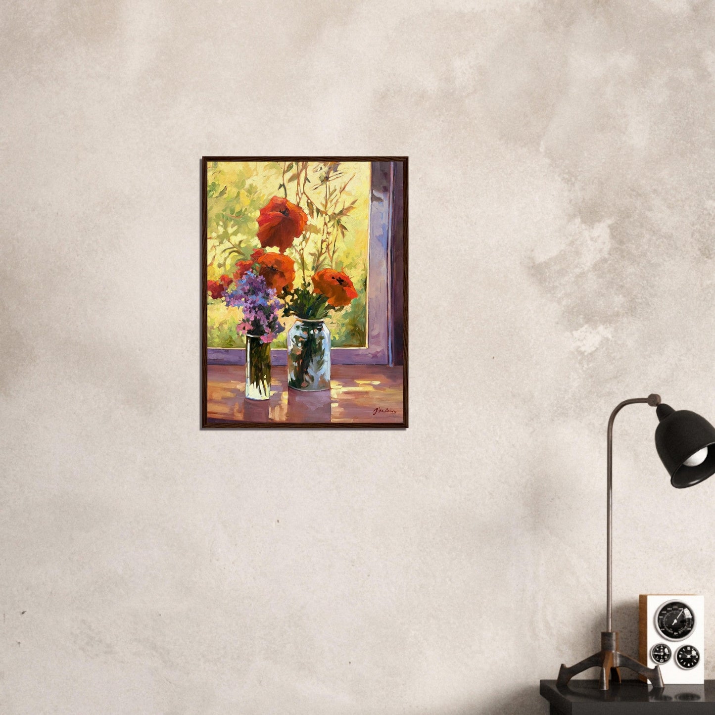 "Morning Light Poppies" Still Life Floral | 18x24 inch Wooden Framed Art Print | Original Artwork by American Artist Barbara Cleary