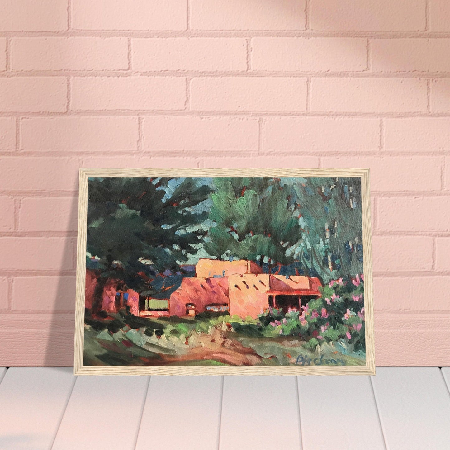 'Spring in Taos' Landscape I 12x18 inch Wooden Framed Southwest Art Print I Original Artwork by American Artist Barbara Cleary I F75