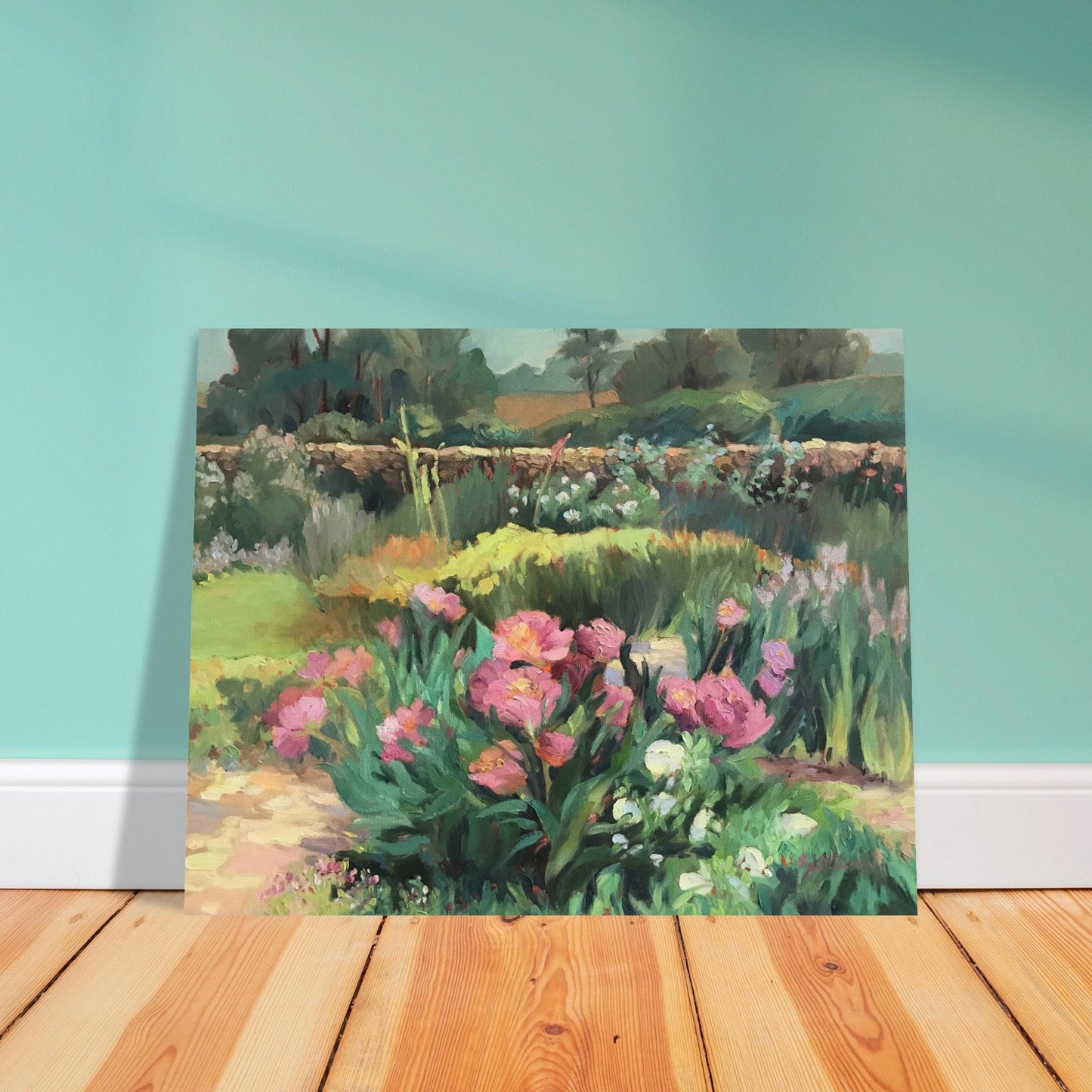 'Garden Peonies' Floral I 16x20 Museum-Quality Matte Paper Poster | Original Artwork by American Artist Barbara Cleary