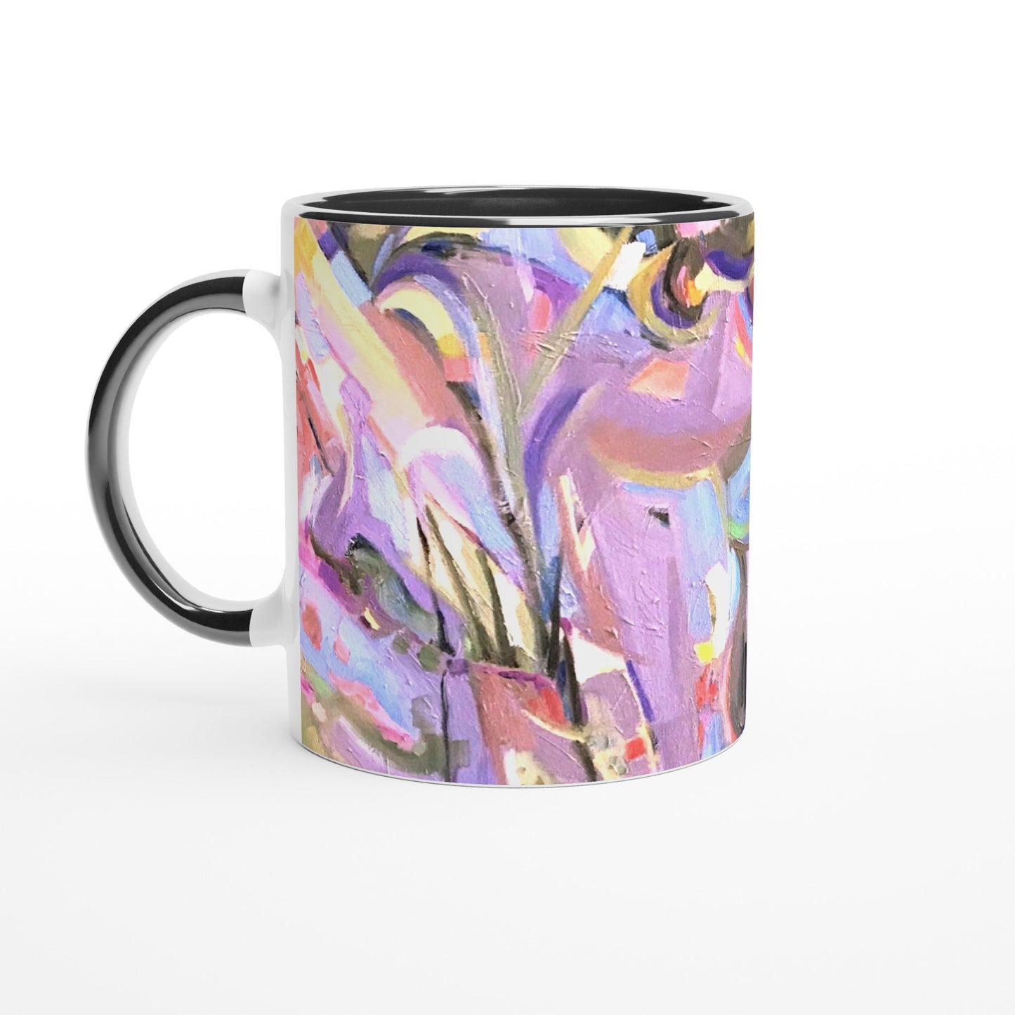 11oz White Ceramic Mug with Color Inside | Coffee Cup with 'Passages' Artwork by American Artist Barbara Cleary