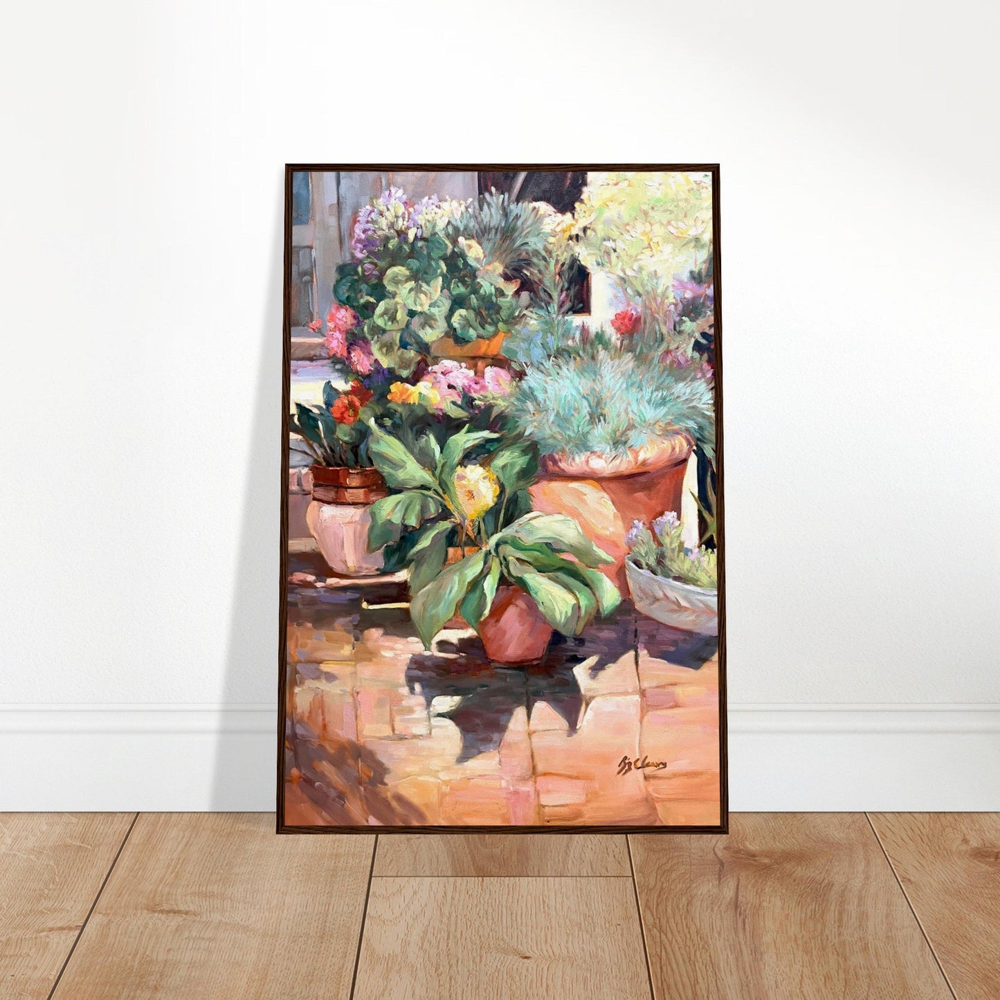 'Garden Serenity' Floral | 24x36 inch Wooden Framed Art Print | Original Artwork by American Artist Barbara Cleary