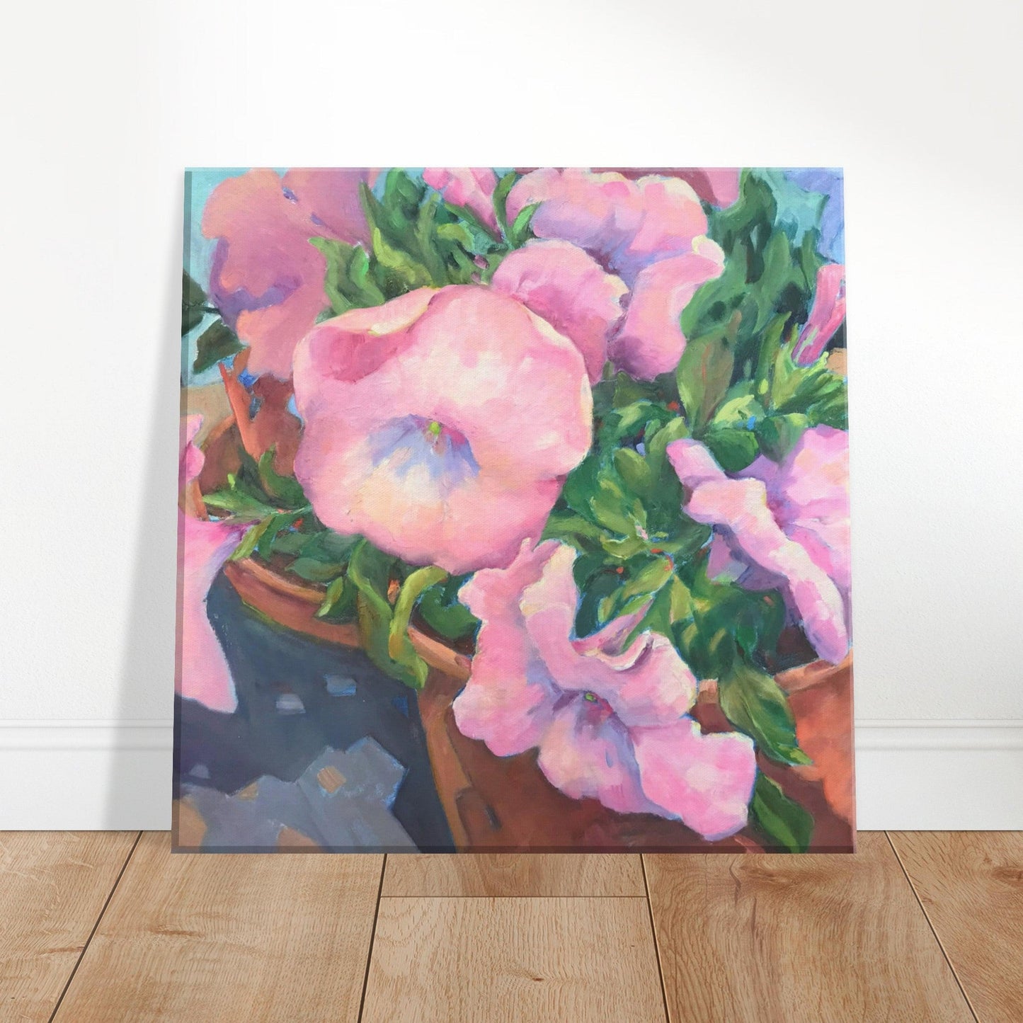 'Pink Petals in Bloom' Floral I 12x12 Canvas Art Print I Original Artwork by American Artist Barbara Cleary