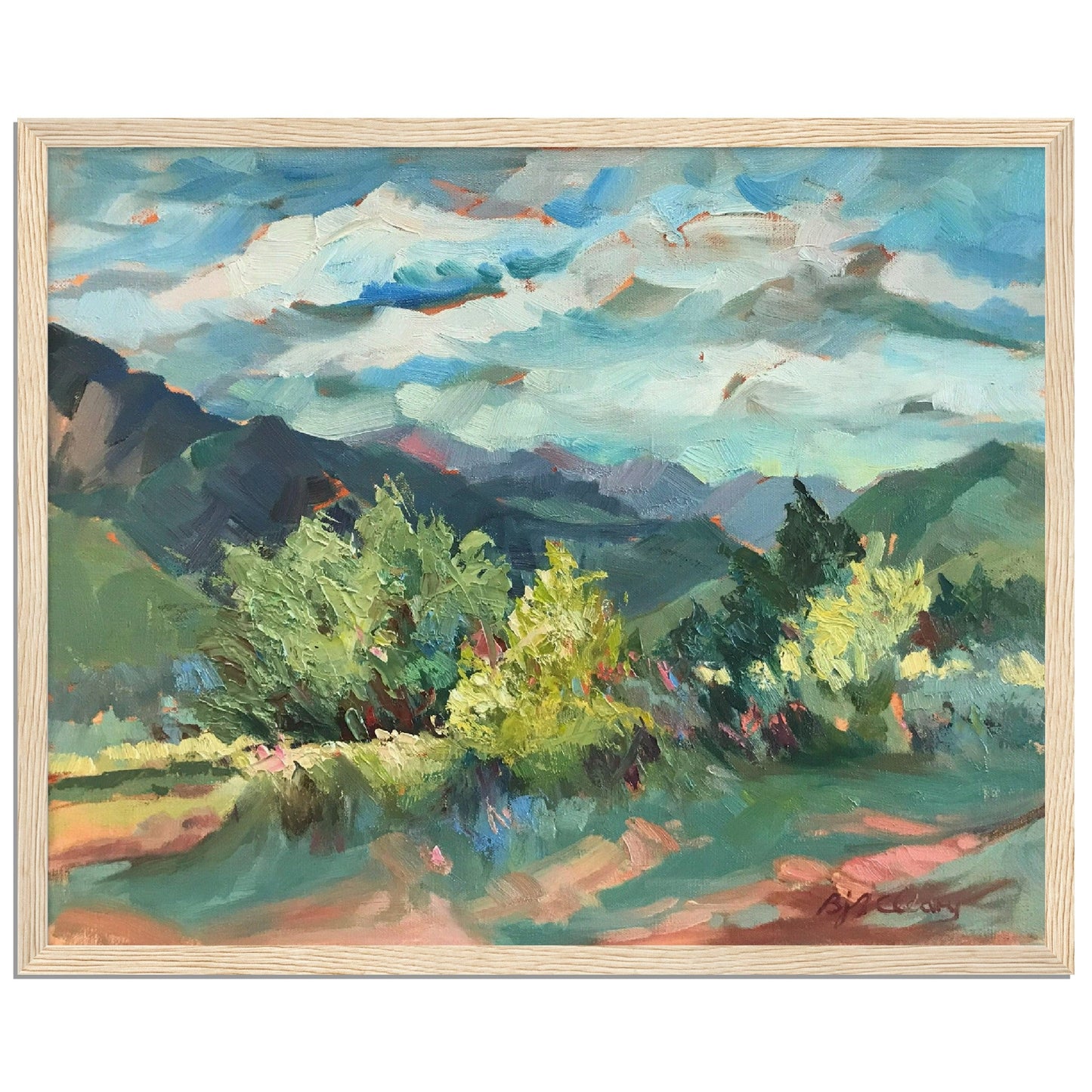 ‘Pueblo Lands Plein Air’ Southwestern Landscape | 16x20 Wooden Framed Art Print | Original Artwork by American Artist Barbara Cleary