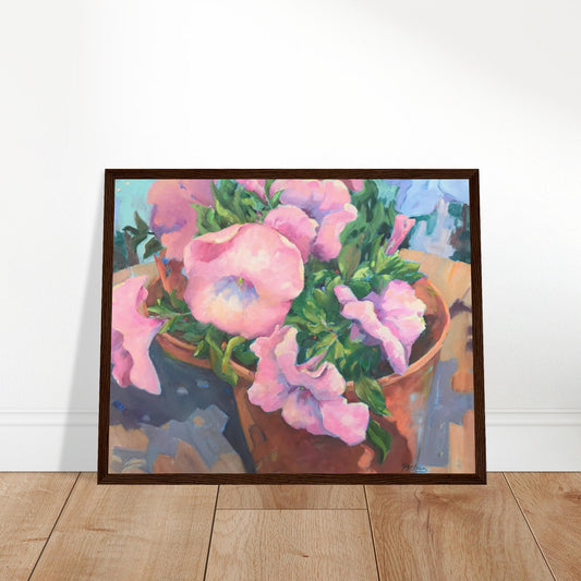 'Pink Petals in Bloom'  Floral | 16x20 inch Wooden Framed Art Print | Original Artwork by American Artist Barbara Cleary