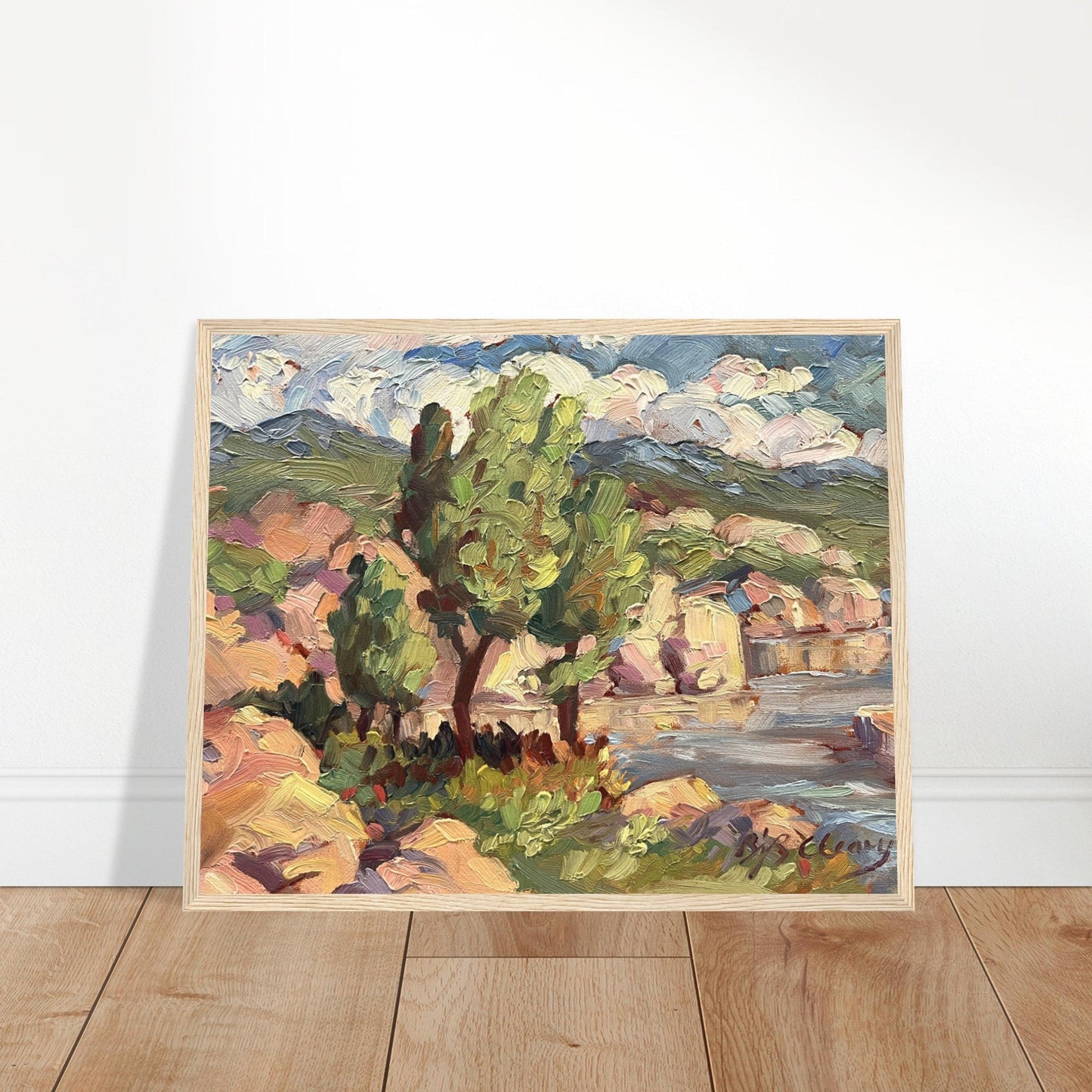 ‘Lakeside’ Coastal Landscape | 16x20 Wooden Framed Art Print | Original Artwork by American Artist Barbara Cleary