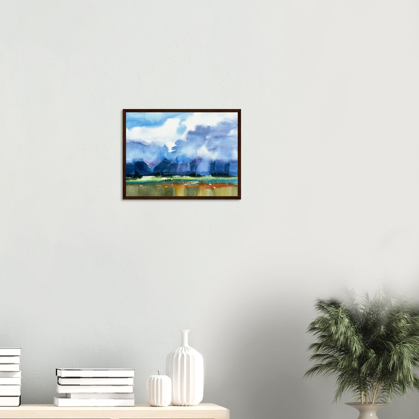 ‘Tranquil Mountain View 4’ Landscape Watercolor | 12x16 Wooden Framed Art Print | Original Artwork by American Artist Barbara Cleary