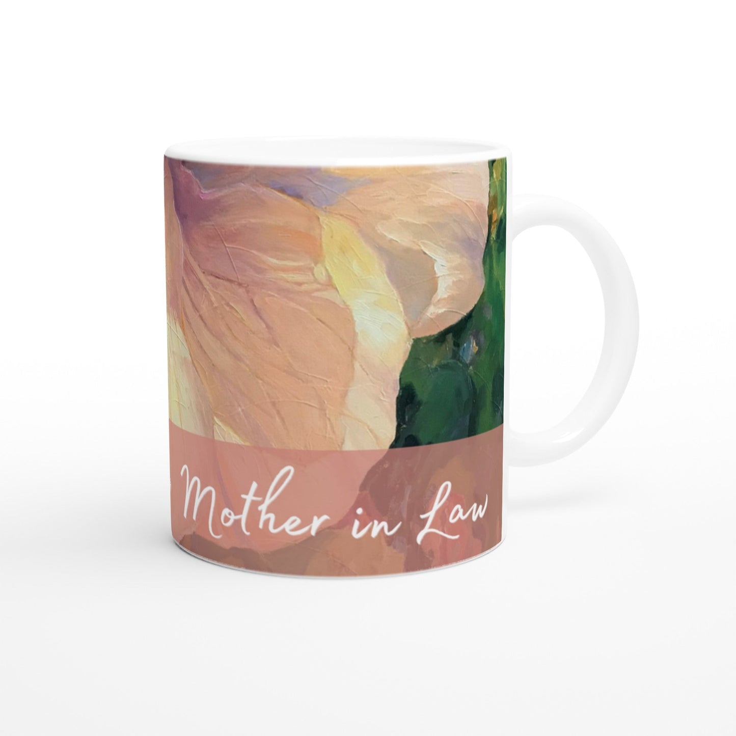 'Mother in Law' 11oz White Ceramic Mug | Bridal Collection with 'Hibiscus' Artwork by American Artist Barbara Cleary