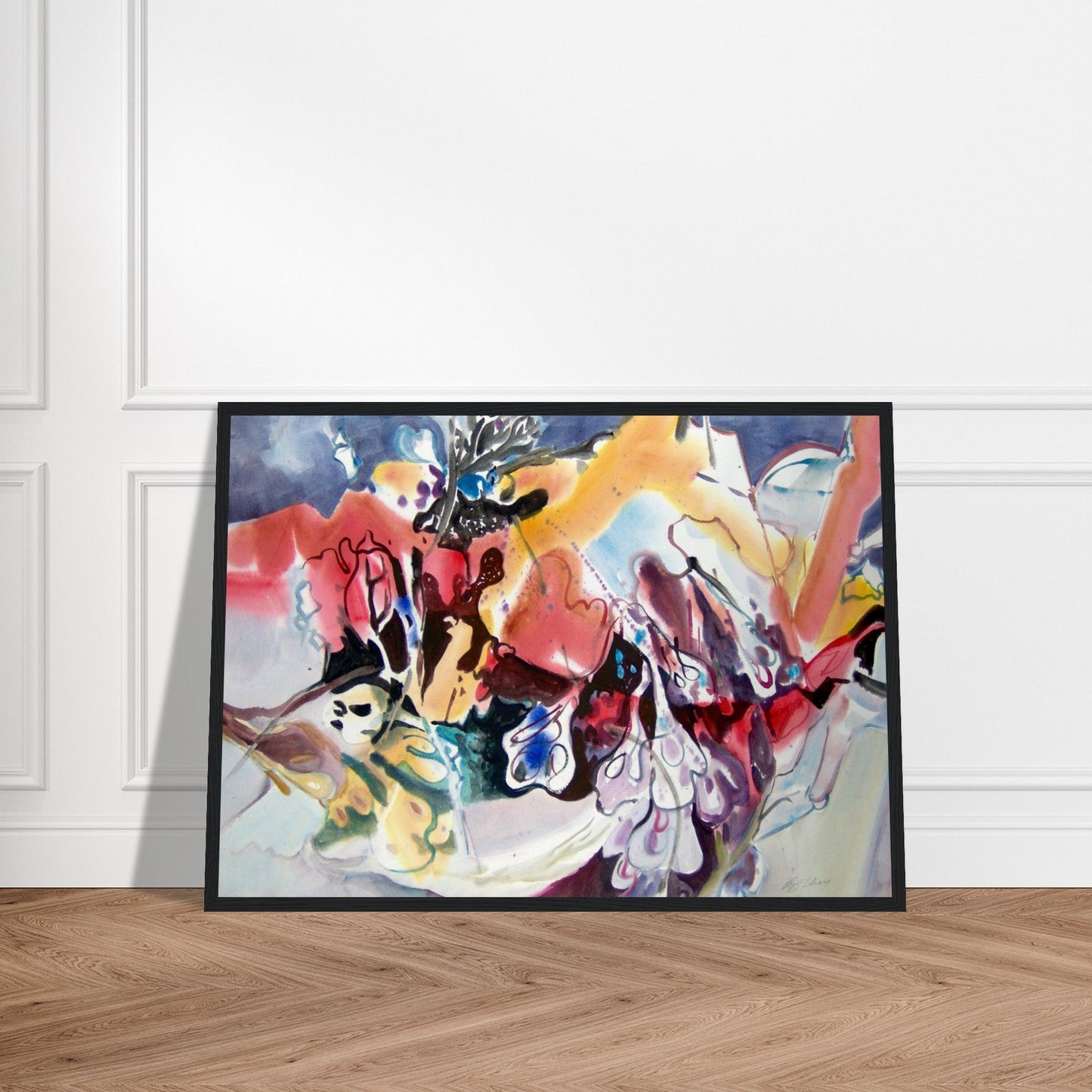 'Floral Fantasy' Abstract I 20x28 inch Wooden Framed Art Print  I Original Artwork by American Artist Barbara Cleary